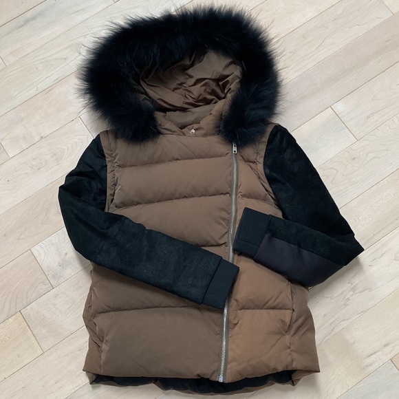 Maje leather sleeves raccoon fur hood warm removable sleeve down warm jacket 2 - Picture 2 of 15